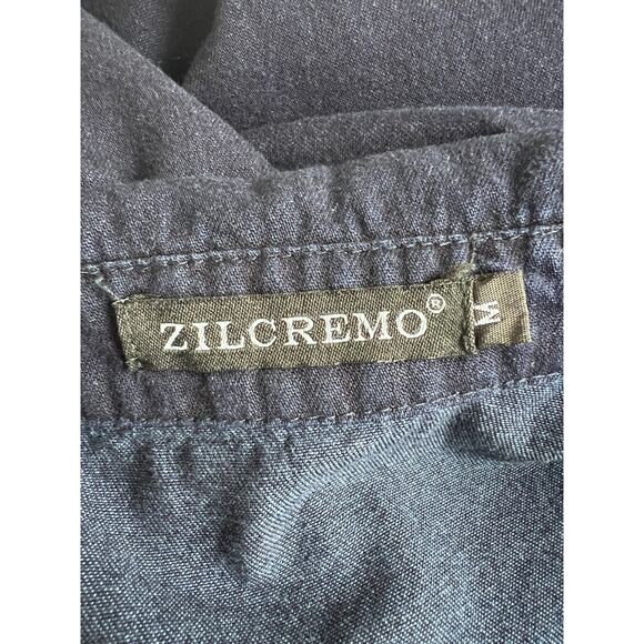 Zilcremo Women's Long Sleeve Denim Shirt Dress Dark Wash Frayed Hem Size M - Picture 4 of 11